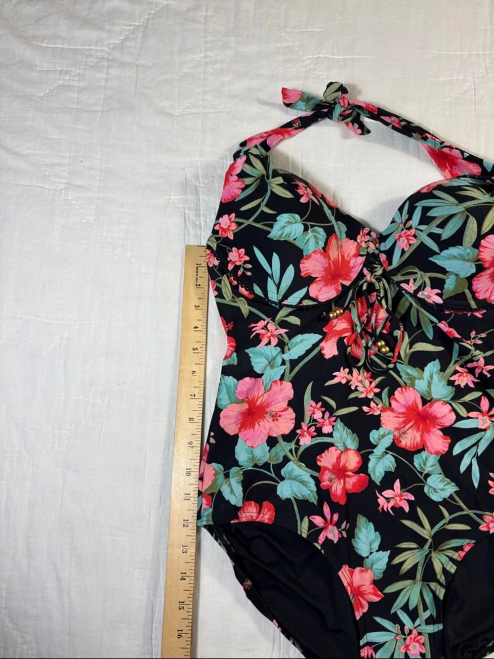 Coco Reef Spiced Tropical Floral Halter Top Tie-Back Underwire Bra 36DD/38DD - Picture 4 of 12